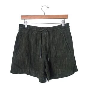 ATHLETA 100% Linen Pull On Shorts Olive Green Coastal Casual M